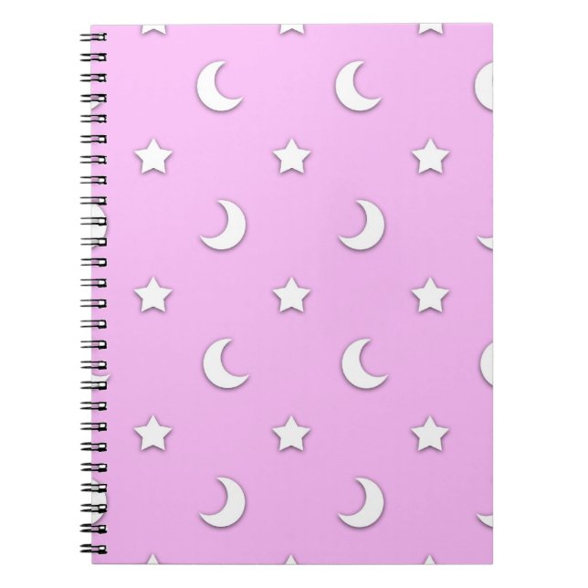 Little White Stars and Moons on Pink Notebook (Front)