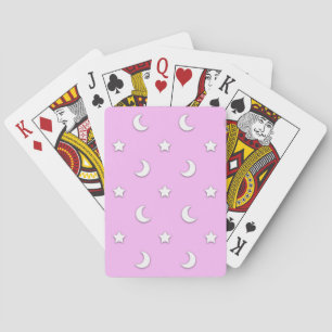 Little White Stars and Moons on Pink Playing Cards