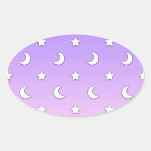 Little White Stars and Moons Pattern Oval Sticker