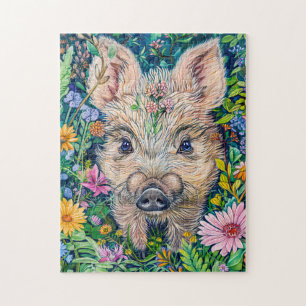 Little Wild Boar in Flower Meadow Jigsaw Puzzle