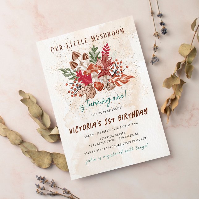 Little Wild Forest Mushroom Photo First Birthday Invitation (Creator Uploaded)