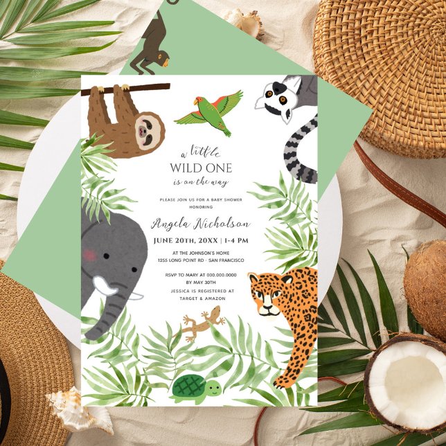  Little Wild One Baby Shower Cute Jungle Animals Invitation (Creator Uploaded)