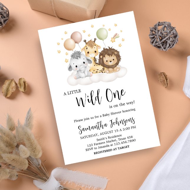 Little Wild One Cute Baby Shower Invitation (ittle Wild One Safari Animals Cute Baby Shower Invitation)