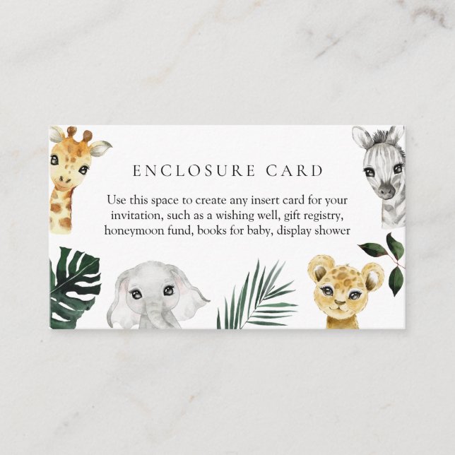 Little Wild One Jungle Baby Shower Enclosure Card (Front)