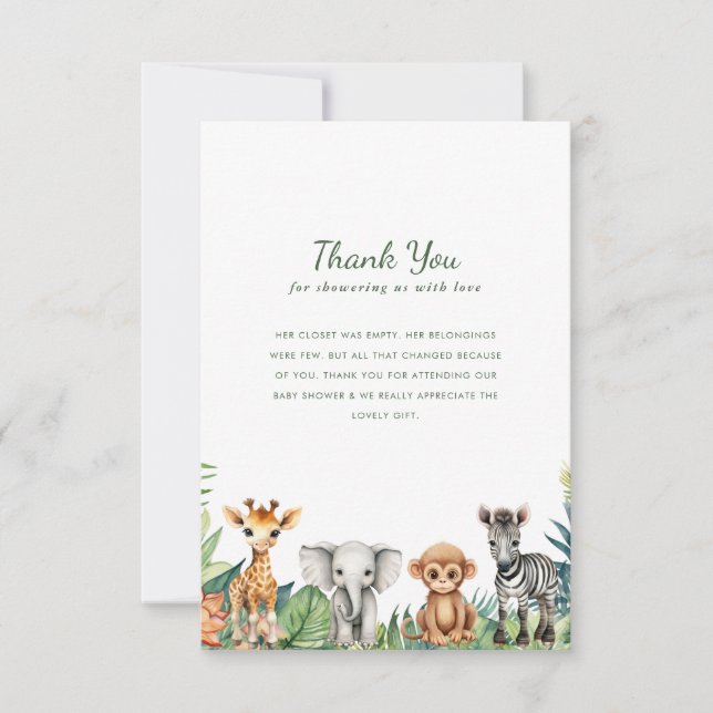 Little Wild One Jungle Safari Baby Shower Thank You Card (Front)