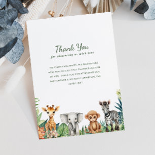Little Wild One Jungle Safari Baby Shower Thank You Card
