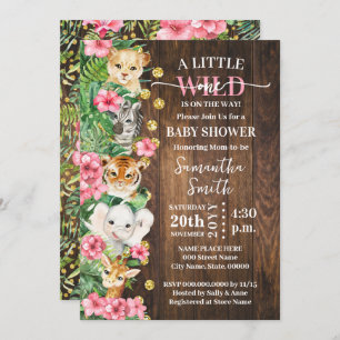 Little Wild One Rustic Safari Pink Baby Shower Invitation