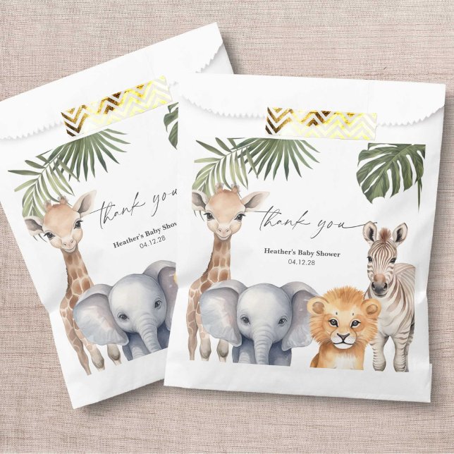 Little Wild One Safari Animals Baby Boy Shower Favour Bag (Safari Animals, baby Boy Shower Paper bags.)