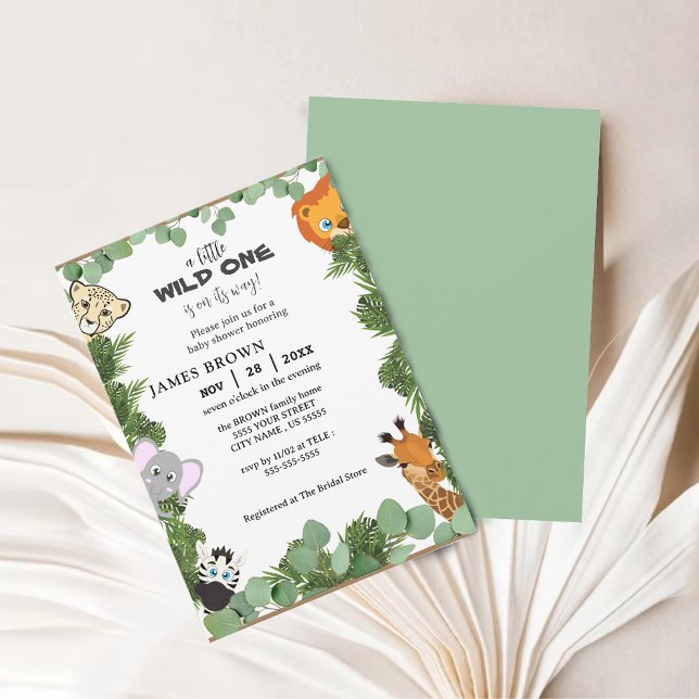 Little Wild One Safari Animals Boy Baby Shower  Invitation (Wild One Safari Animals Boy Baby Shower Invitation)