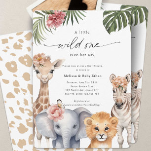 Little Wild One Safari Baby Animals Baby Girl Show Invitation