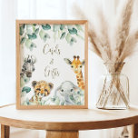 Little Wild One Safari Baby Shower Cards & Gifts Poster<br><div class="desc">Cute a Little Wild One is On the Way baby shower signs features pretty greenery with cute watercolor safari animals. Personalise with your details.</div>