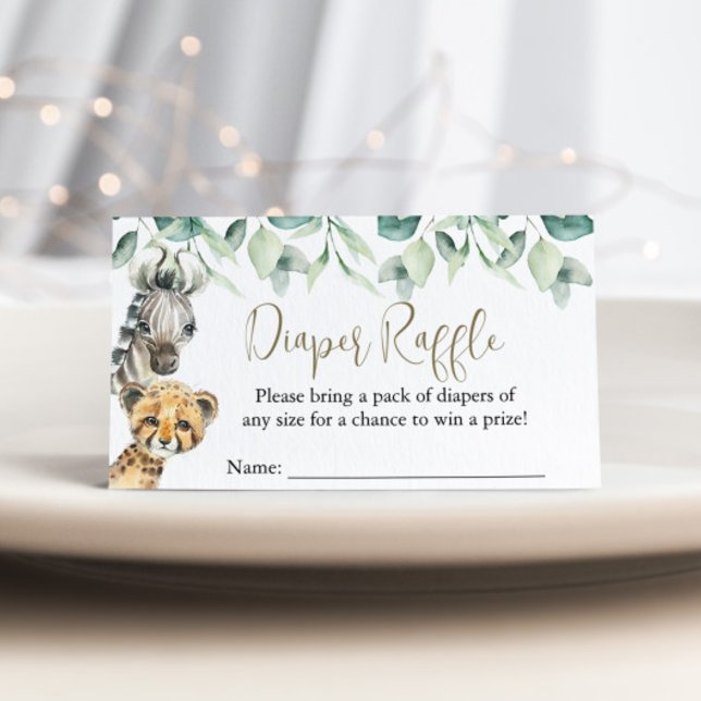 Little Wild One Safari Baby Shower Diaper Raffle Enclosure Card (Diaper Raffle Cards)
