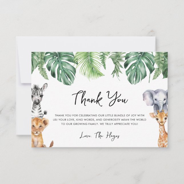 Little Wild One Safari Baby Shower Thank You Card (Front)