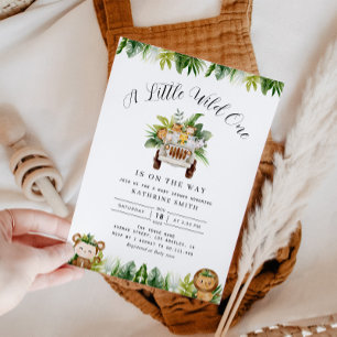 little wild one safari jungle baby shower invitation