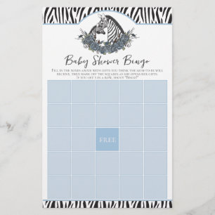 Little Wild One Zebra Safari Baby Shower Bingo