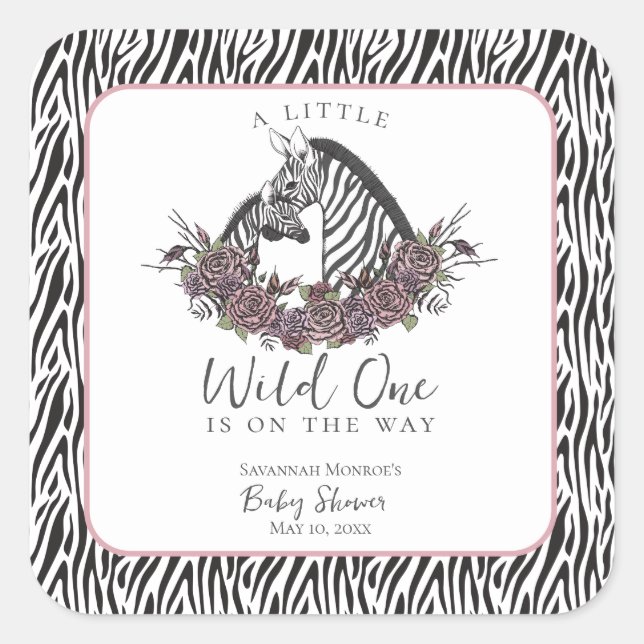 Little Wild One Zebra Safari Baby Shower Thank You Square Sticker (Front)