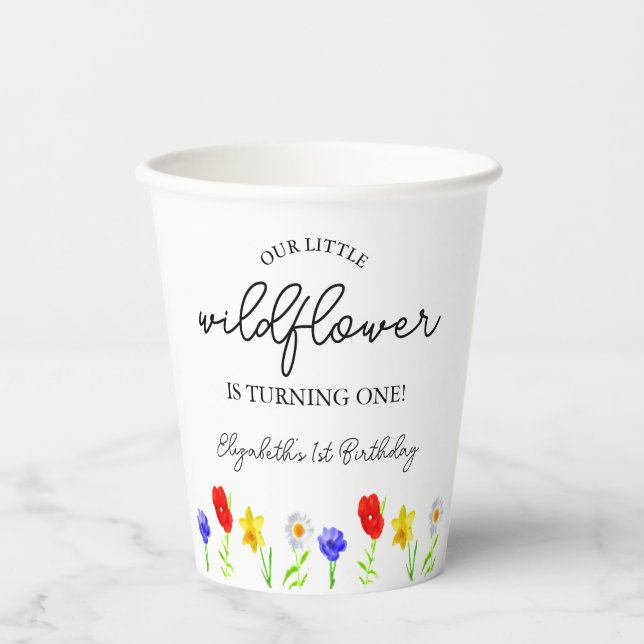 Little Wildflower 1st Birthday Paper Cups (Front)
