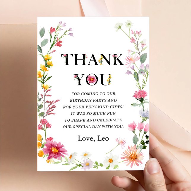 Little Wildflower 1st Girl Birthday Thank You Card (Creator Uploaded)