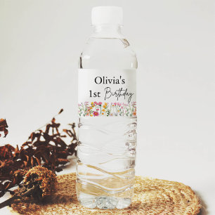 Little Wildflower 1st Girl Birthday Water Bottle Label