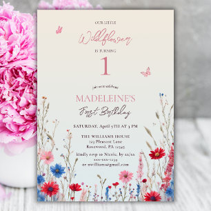 Little Wildflower Baby Girl 1st Birthday Invitation
