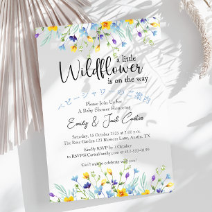 Little Wildflower Baby Girl Shower Blue Yellow Invitation