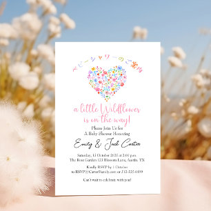 Little Wildflower Baby Girl Shower Cute Heart Invitation