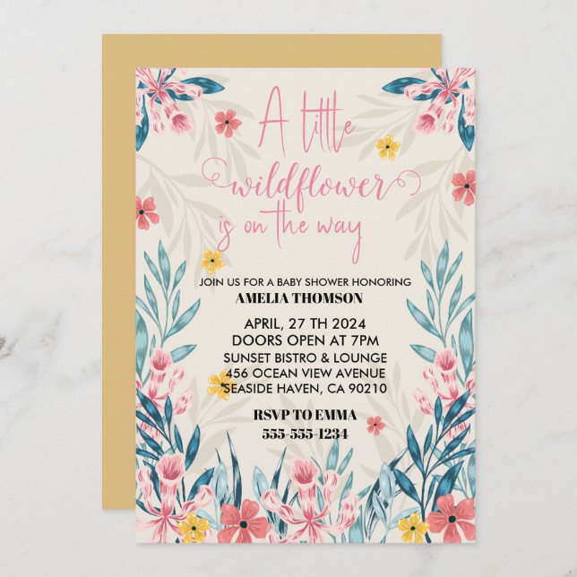 little wildflower baby girl shower invitations (Front/Back)
