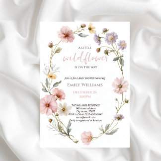 Little Wildflower Baby Shower Blush Pink Floral Invitation