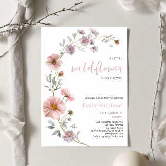 Little Wildflower Baby Shower Minimalistic Floral Invitation