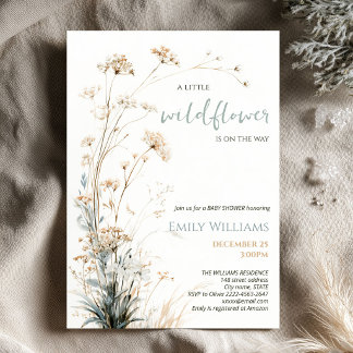 Little Wildflower Baby Shower Sage Green Meadow Invitation