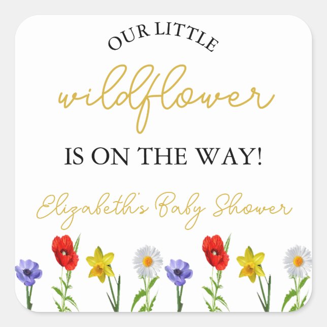 Little Wildflower Baby Shower Square Sticker (Front)