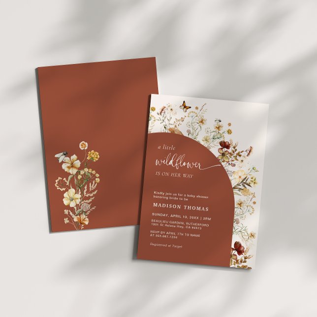 Little Wildflower Baby Shower Terracotta Invitation (Creator Uploaded)