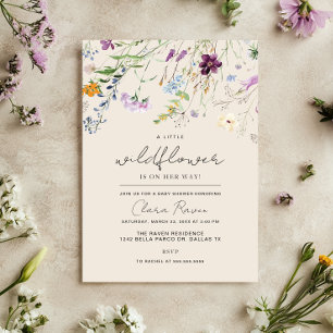 Little Wildflower Beige Floral Baby Shower  Invitation