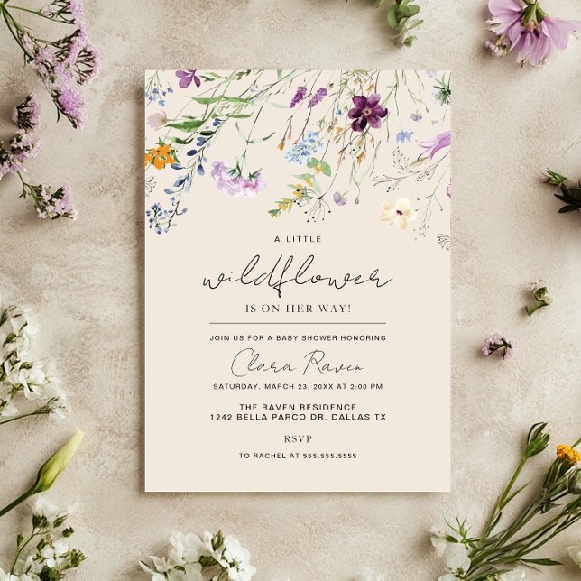 Little Wildflower Beige Floral Baby Shower  Invitation (Creator Uploaded)