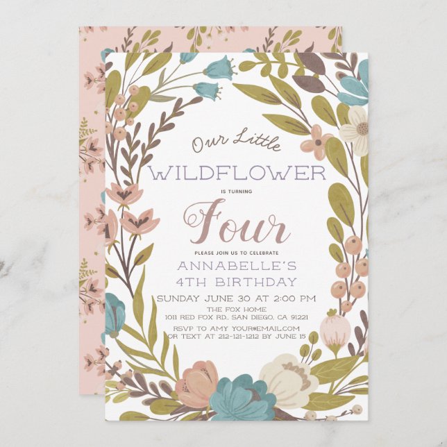 Little Wildflower Birthday Invitation (Front/Back)