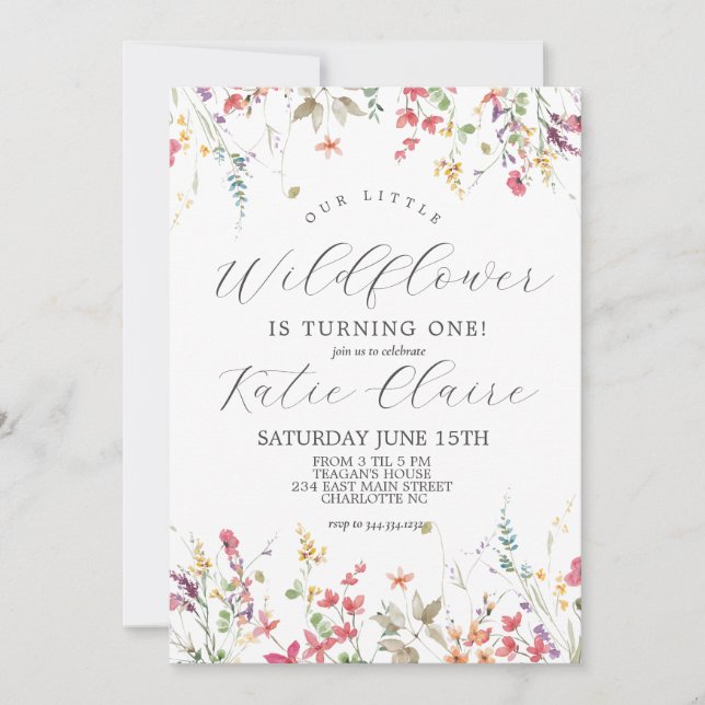 Little Wildflower Birthday Invitation (Front)