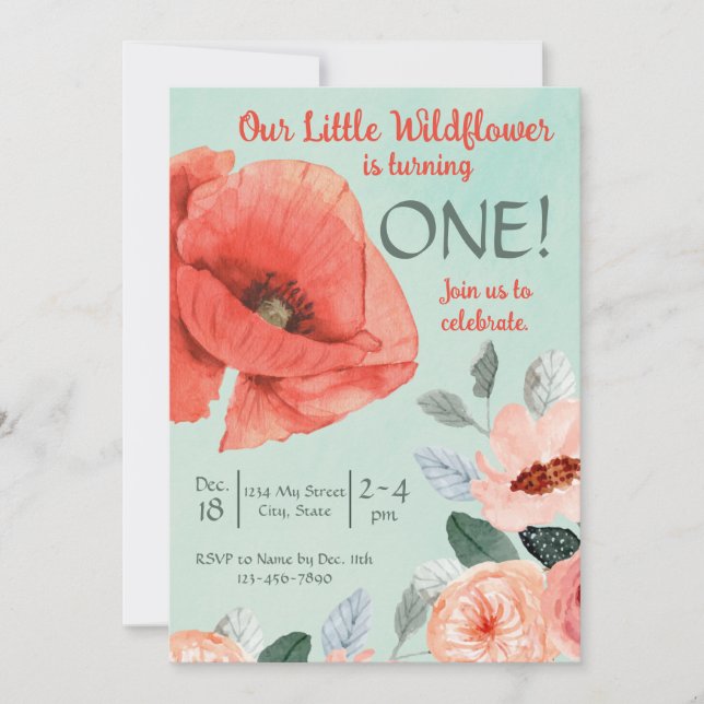 Little Wildflower Birthday Invitation (Front)