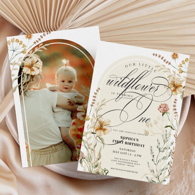 Little Wildflower Boho Arch Baby Girl 1st Birthday Invitation (Creator Uploaded)