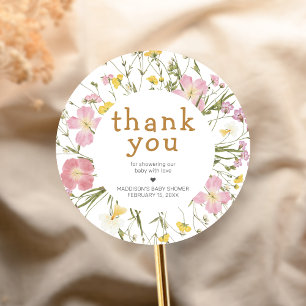 Little Wildflower Boho Baby Shower Classic Round Sticker