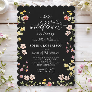 Little Wildflower Boho Chic Black Baby Shower  Invitation