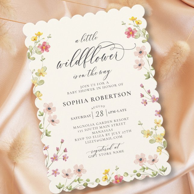 Little Wildflower Boho Chic Script Baby Shower  Invitation (Creator Uploaded)