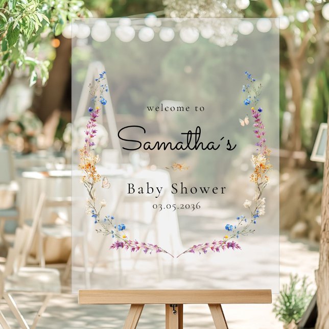 Little Wildflower Boho Dream - Baby Shower  Acrylic Sign (Little Wildflower Boho Dream - Baby Shower Custom Welcome Acrylic Sign with your Name & Date.)
