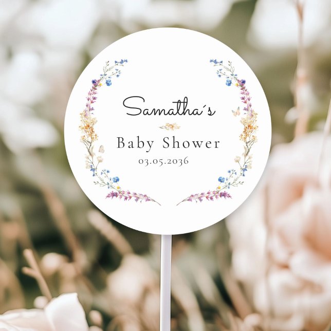 Little Wildflower Boho Dream - Baby Shower Classic Round Sticker (Little Wildflower Boho Dream - Custom Baby Shower Napkins with your Name & Date.)