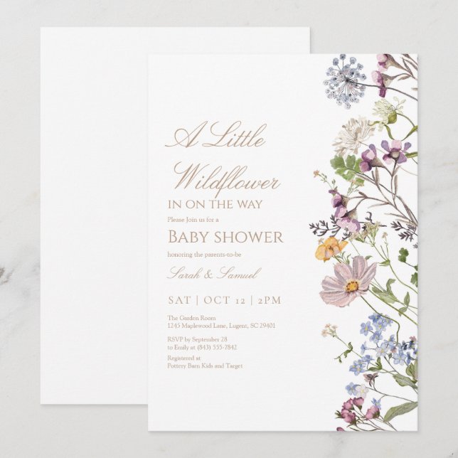 Little Wildflower Border Baby Shower Invitation (Front/Back)