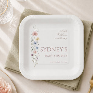 Little Wildflower Botanical Neutral Baby Shower Paper Plate