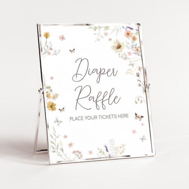 Little Wildflower Botanical Spring Diaper Raffle Poster (Botanical Spring Little Wildflower Baby Shower Diaper Raffle Sign)