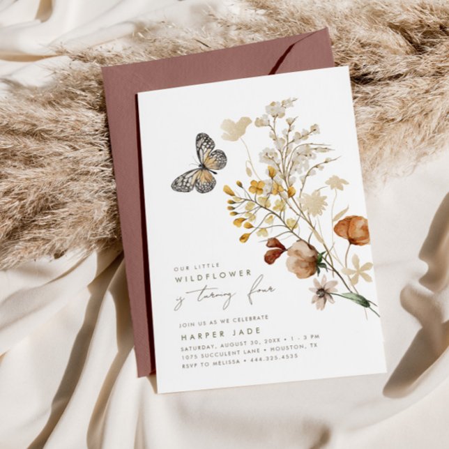 Little Wildflower Butterfly Floral Girls Birthday Invitation (Creator Uploaded)