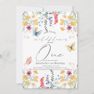 Little Wildflower Butterfly Girl 1st Birthday Invitation