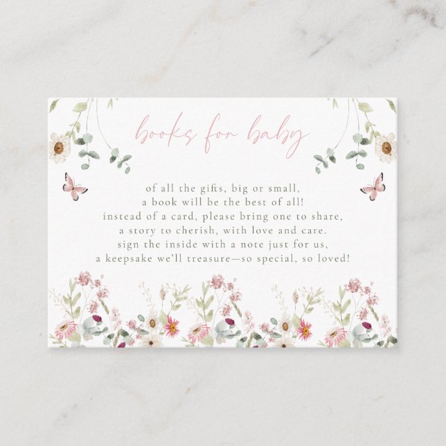 Little Wildflower Butterfly Girl Baby Shower Enclosure Card (Front)