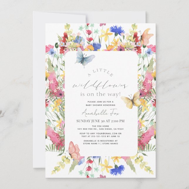 Little Wildflower Butterfly Girl Baby Shower Invitation (Front)